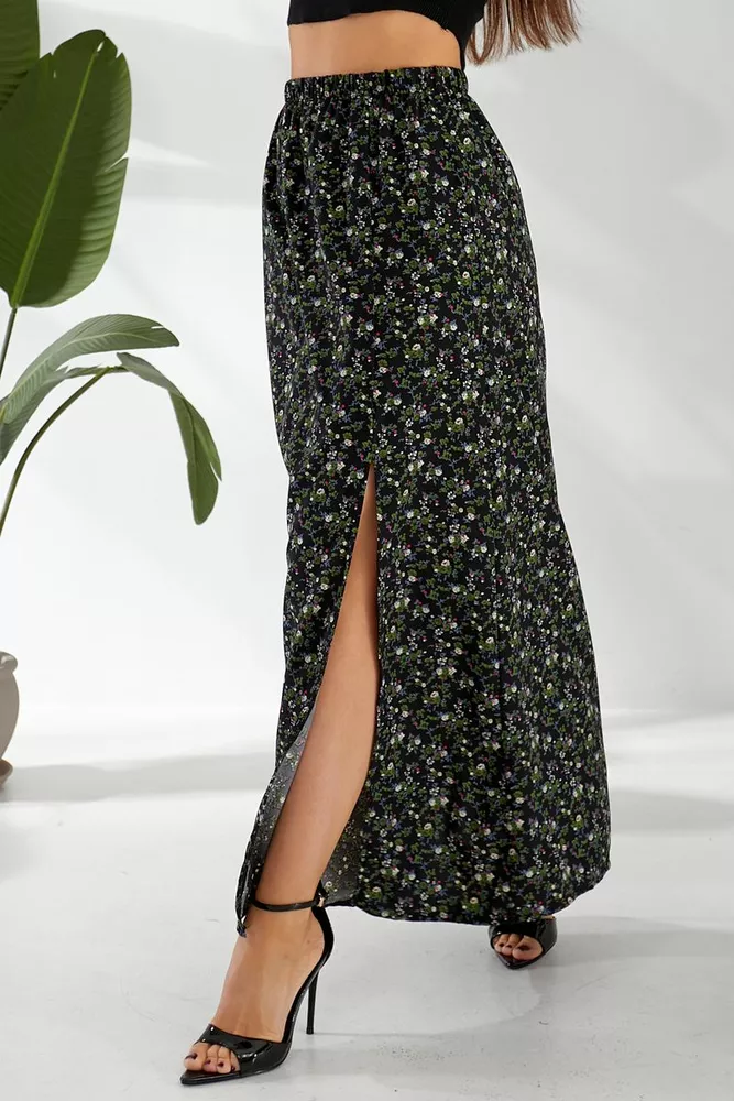 Купить Юбка софт с цветочным принтом, цвет черный, 257R11 - Фото №11