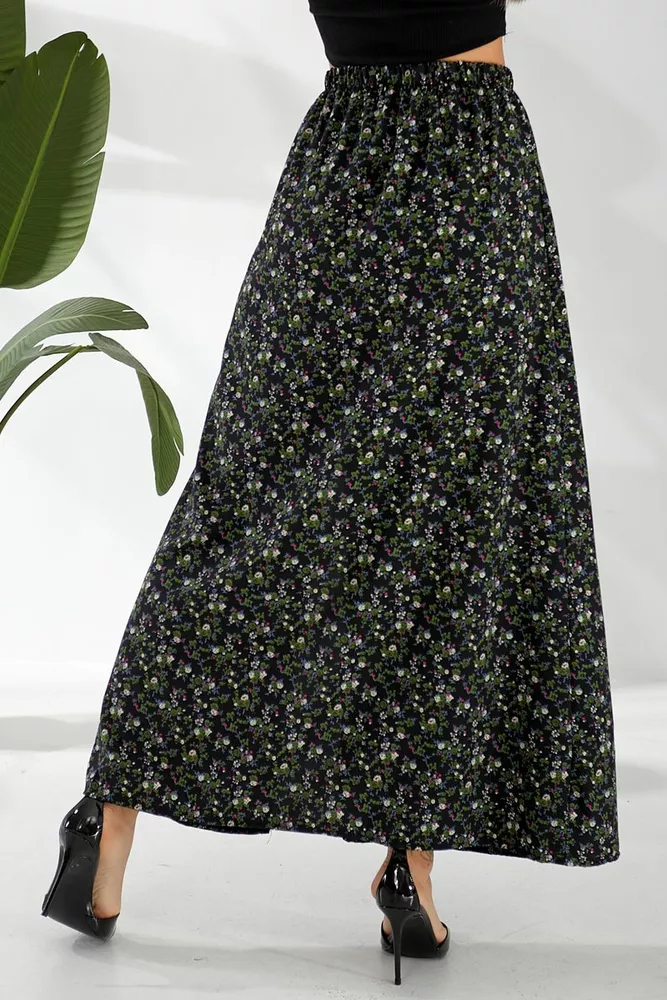 Купить Юбка софт с цветочным принтом, цвет черный, 257R11 - Фото №13