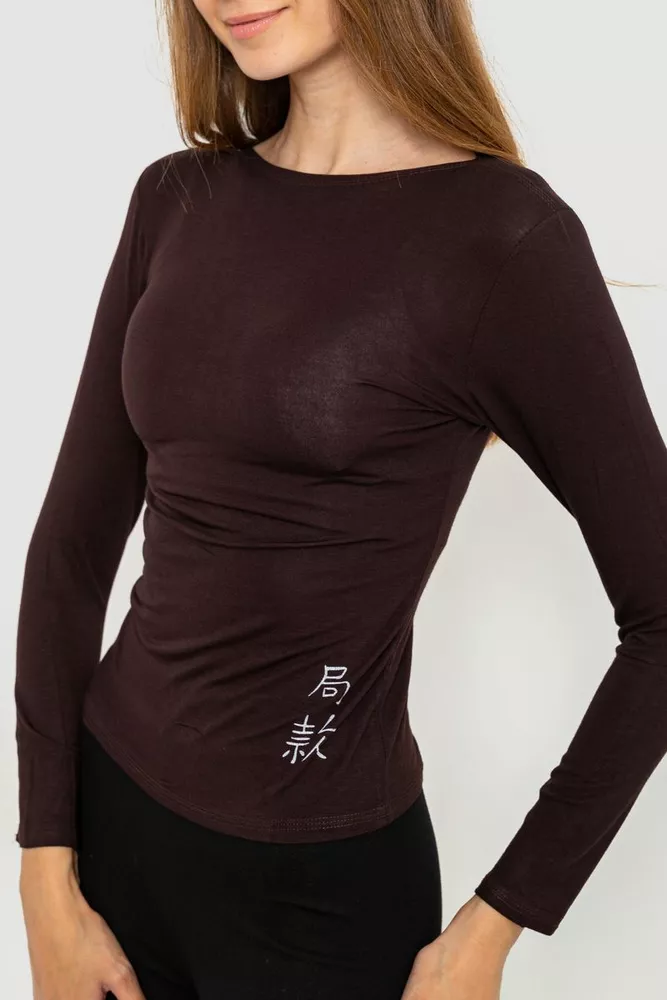 Купити Лонгслів жіночий, колір темно-коричневий, 186R305 - Фото №3