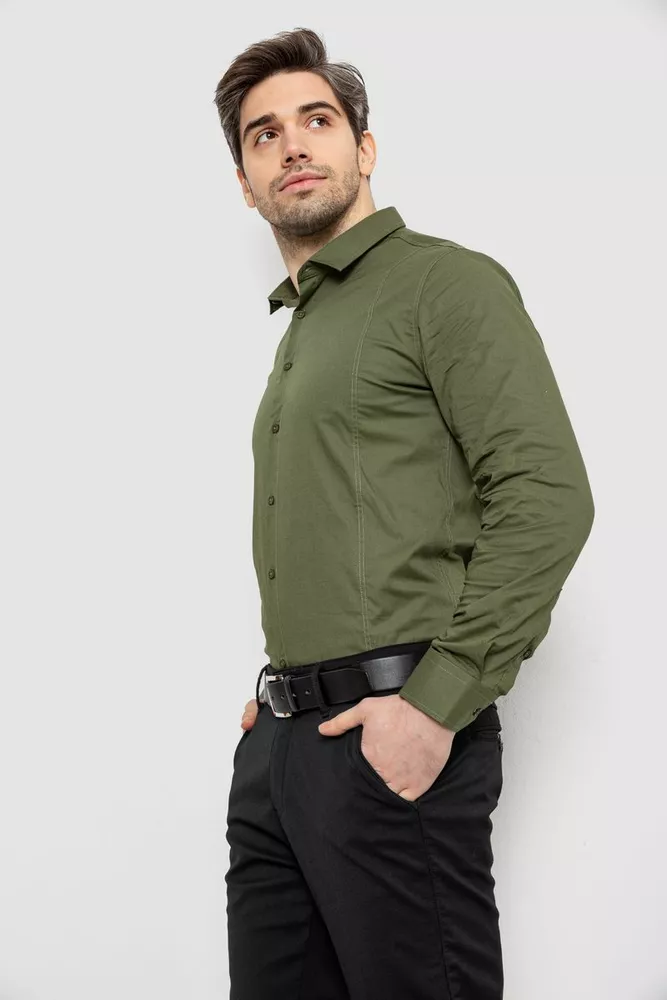 Купить Рубашка мужская однотонная, цвет хаки, 186R2013 - Фото №3