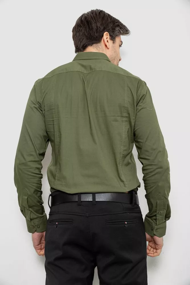 Купить Рубашка мужская однотонная, цвет хаки, 186R2013 - Фото №4