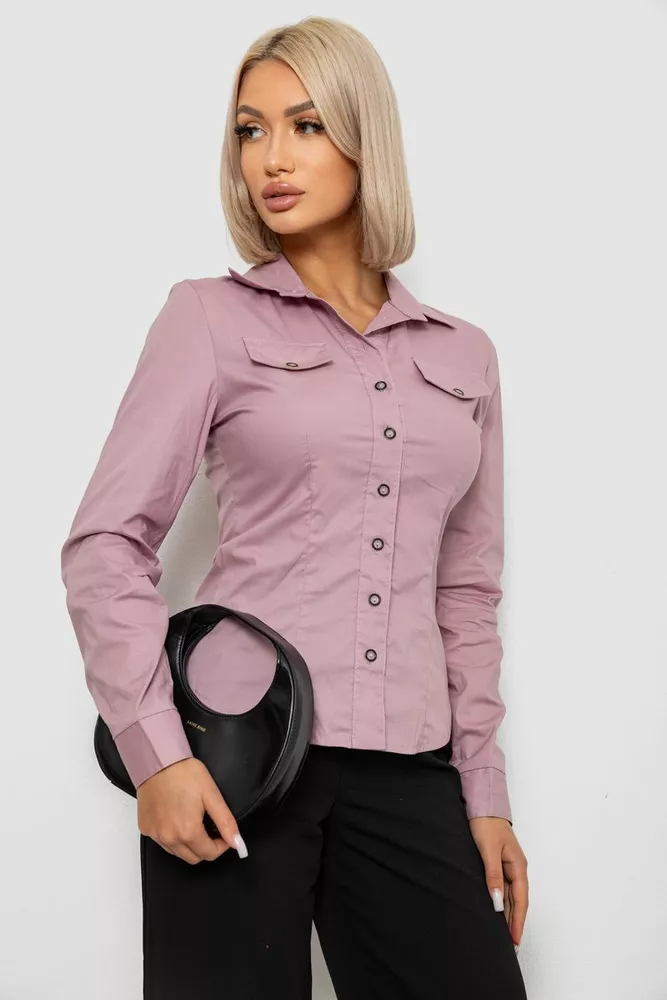 Купить Рубашка женская однотонная, цвет пудровый, 230R068 - Фото №3