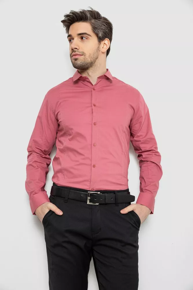 Купить Рубашка мужская однотонная, цвет пудровый, 186R2013 - Фото №1
