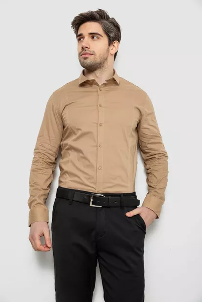 Сорочка чоловіча однотонна, колір бежевий, 186R2013