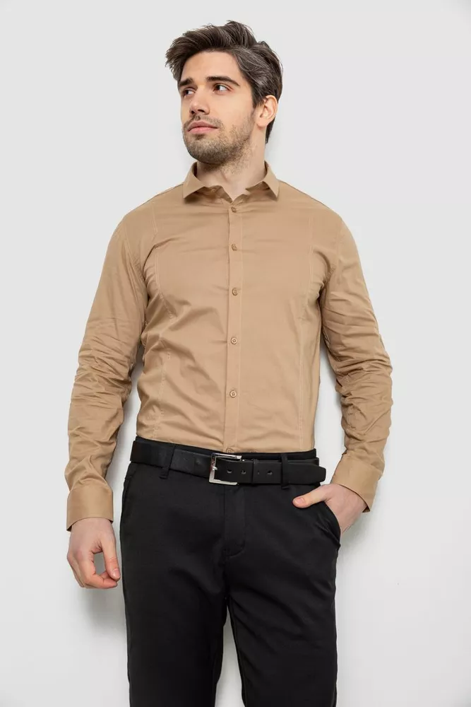 Купить Рубашка мужская однотонная, цвет бежевый, 186R2013 - Фото №1