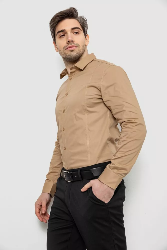 Купить Рубашка мужская однотонная, цвет бежевый, 186R2013 - Фото №3