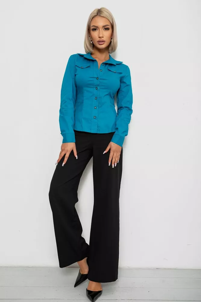 Купить Рубашка женская однотонная, цвет бирюзовый, 230R068 - Фото №2