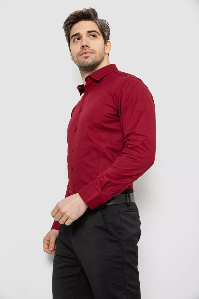 Купить Рубашка мужская однотонная, цвет бордовый, 186R2013 - Фото №3