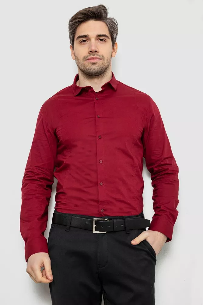 Купить Рубашка мужская однотонная, цвет бордовый, 186R2013 - Фото №1