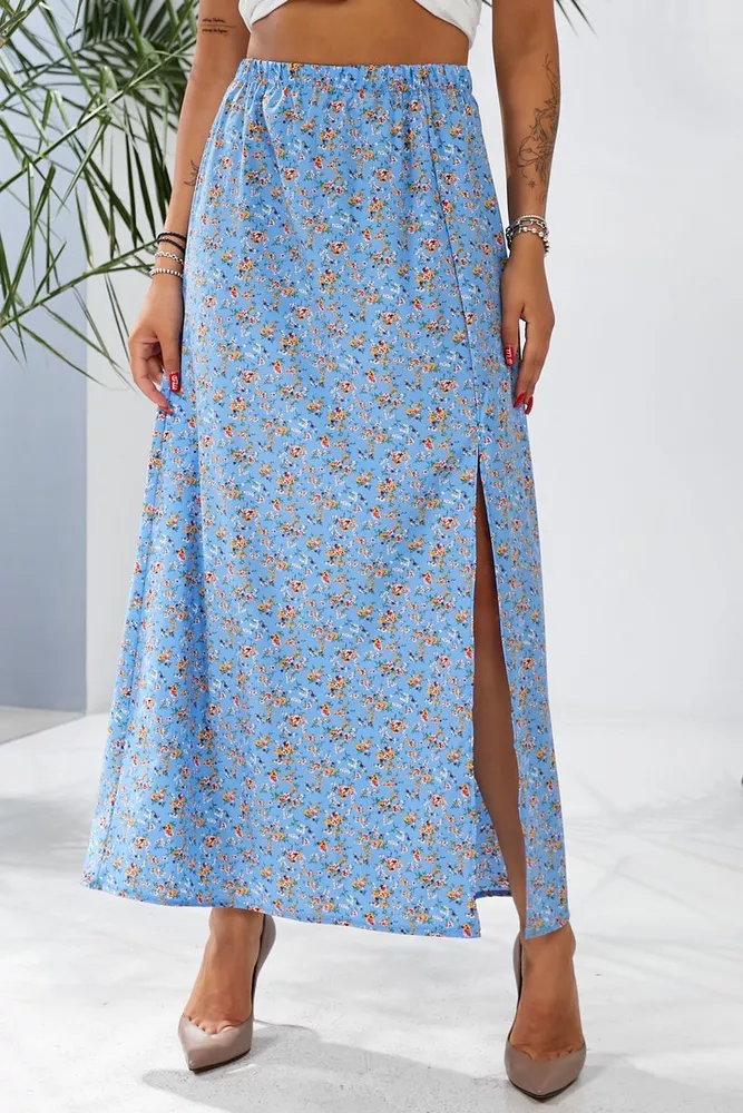 Купити Спідниця софт із квітковим принтом, колір блакитний, 257R11 оптом - Фото №4