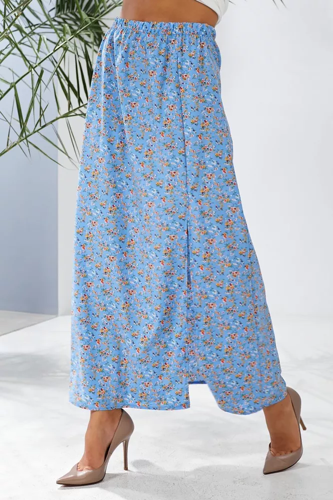 Купити Спідниця софт із квітковим принтом, колір блакитний, 257R11 оптом - Фото №5