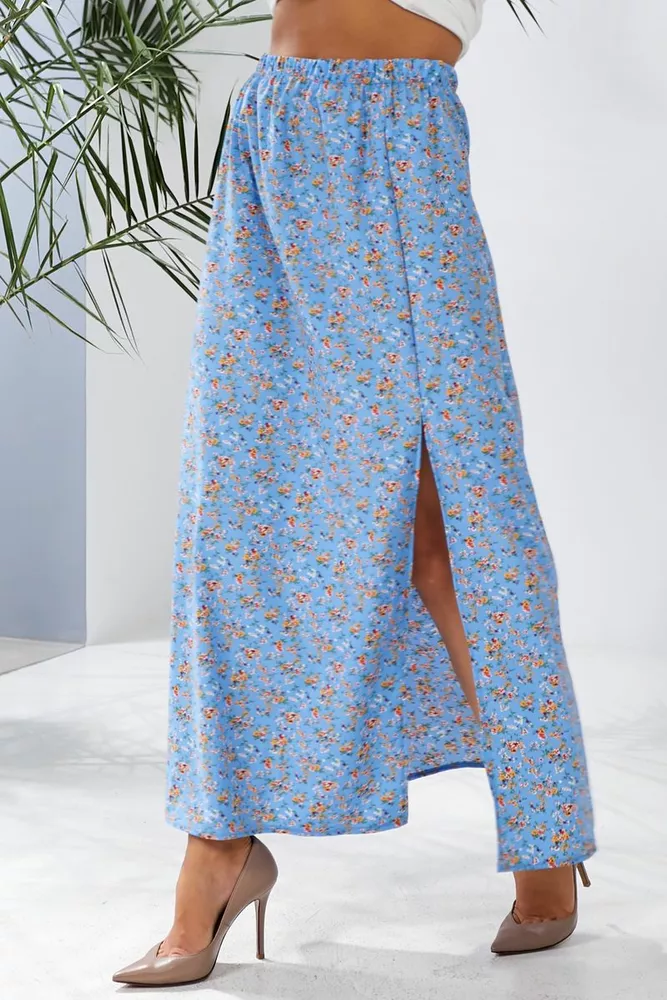 Купити Спідниця софт із квітковим принтом, колір блакитний, 257R11 оптом - Фото №6