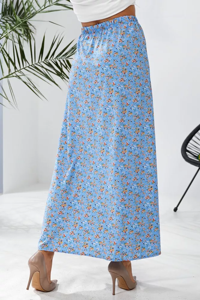 Купити Спідниця софт із квітковим принтом, колір блакитний, 257R11 оптом - Фото №7