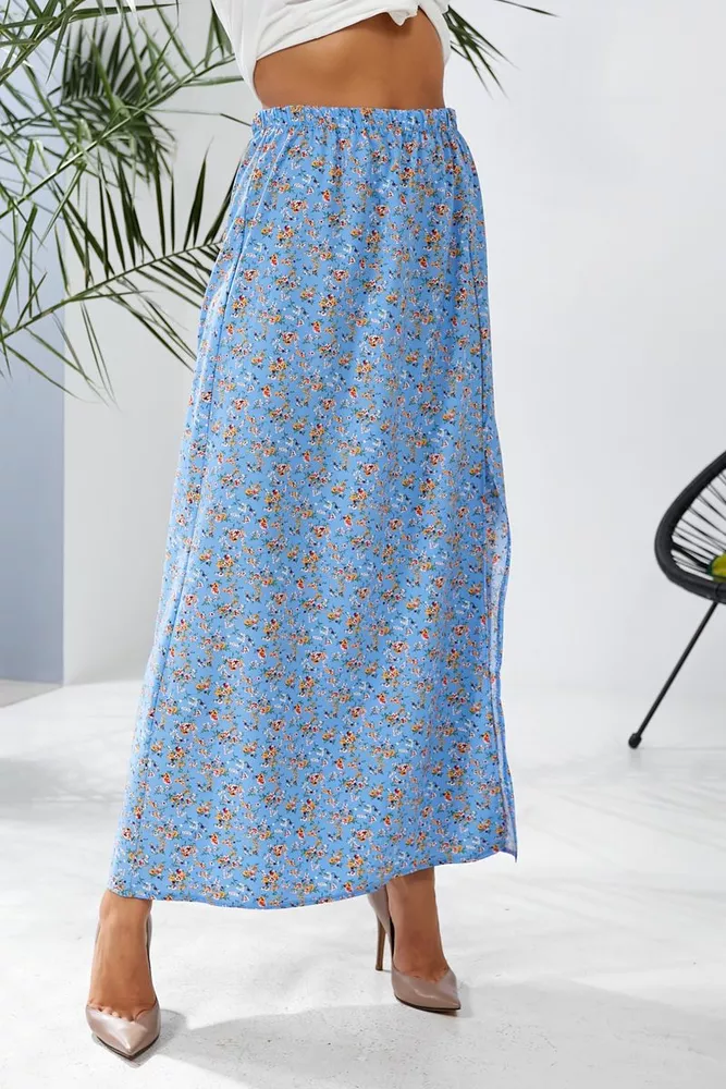 Купити Спідниця софт із квітковим принтом, колір блакитний, 257R11 оптом - Фото №8