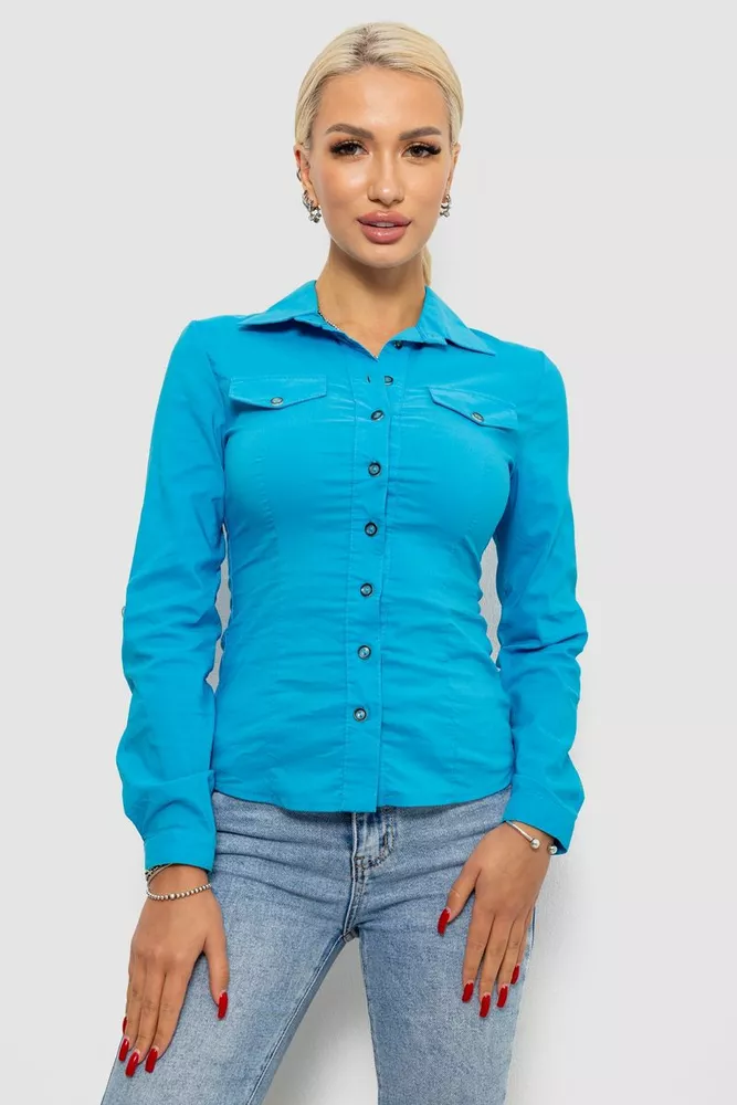 Купити Сорочка жіноча однотонна, колір блакитний, 230R068 - Фото №1