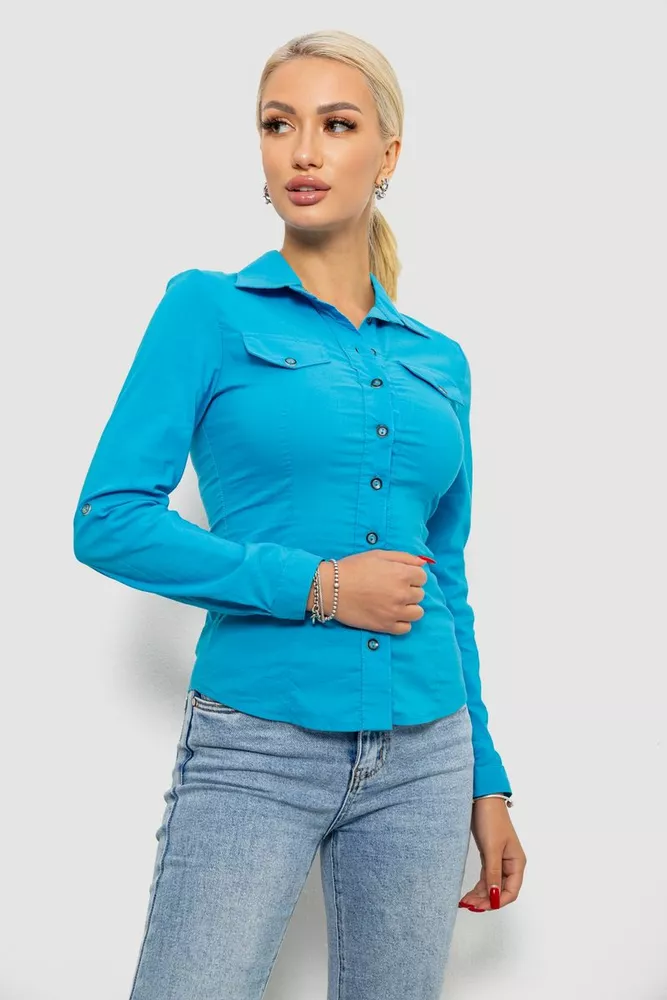 Купити Сорочка жіноча однотонна, колір блакитний, 230R068 - Фото №3