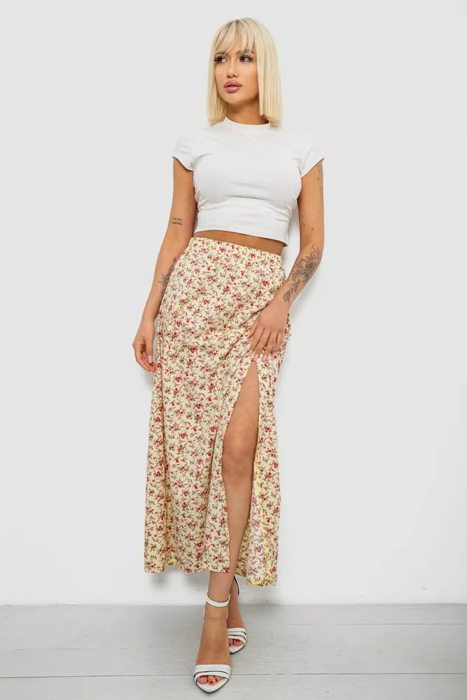 Купить Юбка софт с цветочным принтом, цвет желтый, 257R11 - Фото №1