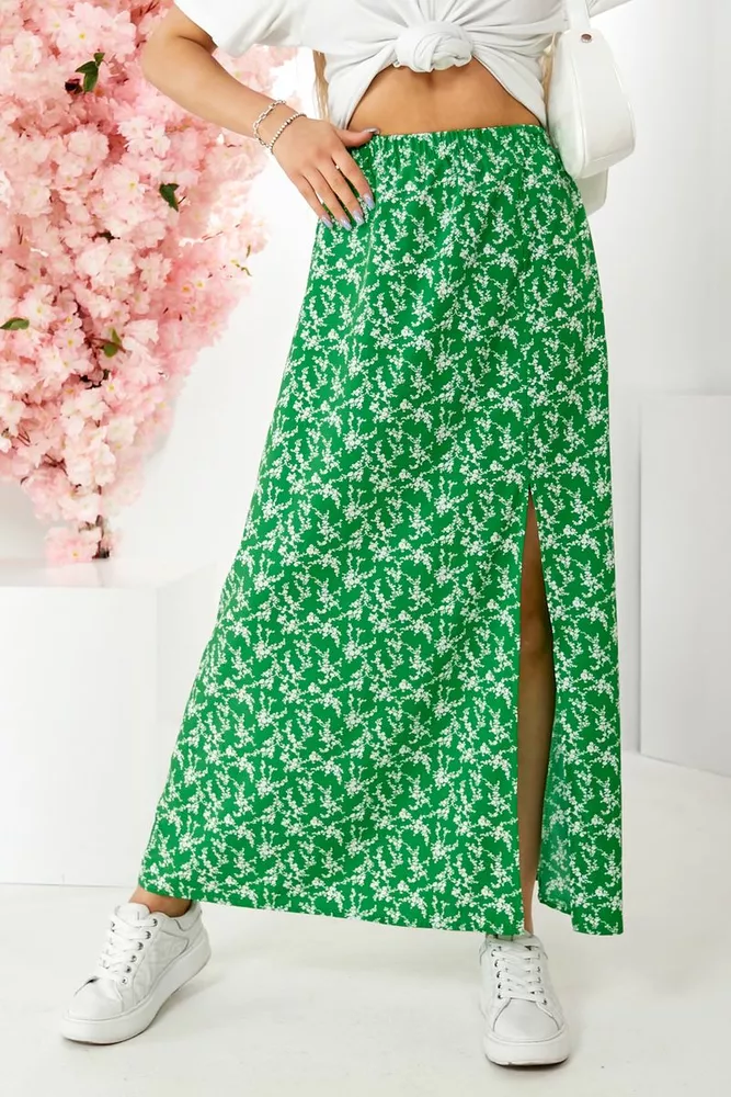 Купити Спідниця софт із квітковим принтом, колір зелений, 257R11 - Фото №2