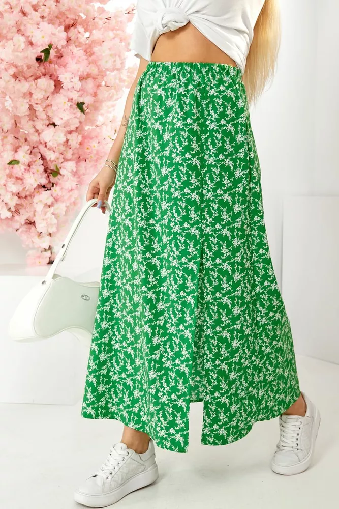 Купити Спідниця софт із квітковим принтом, колір зелений, 257R11 - Фото №3