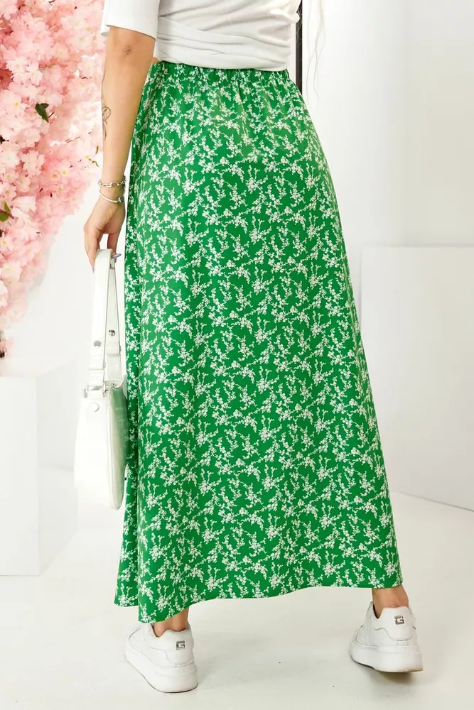 Купити Спідниця софт із квітковим принтом, колір зелений, 257R11 - Фото №4