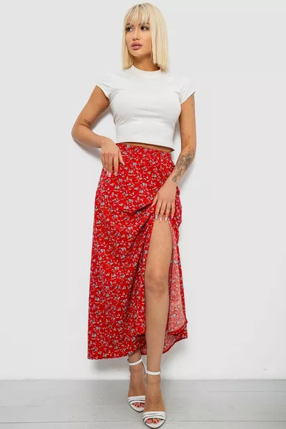 Юбка софт с цветочным принтом, цвет красный, 257R11