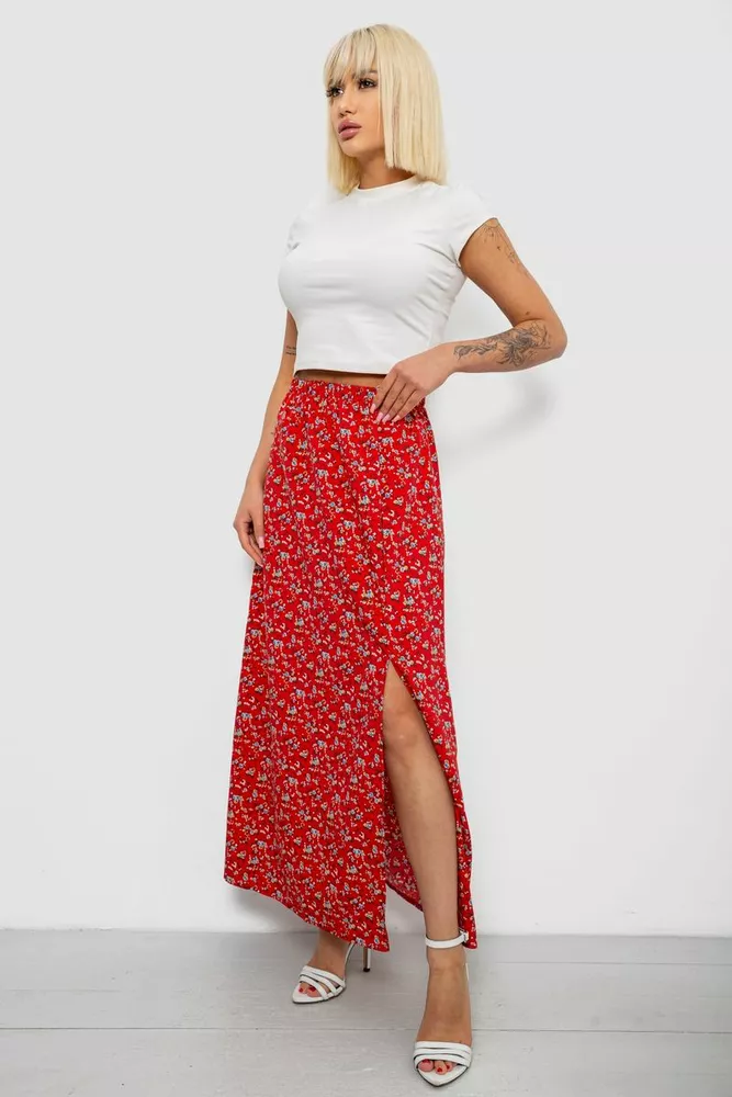 Купить Юбка софт с цветочным принтом, цвет красный, 257R11 - Фото №3