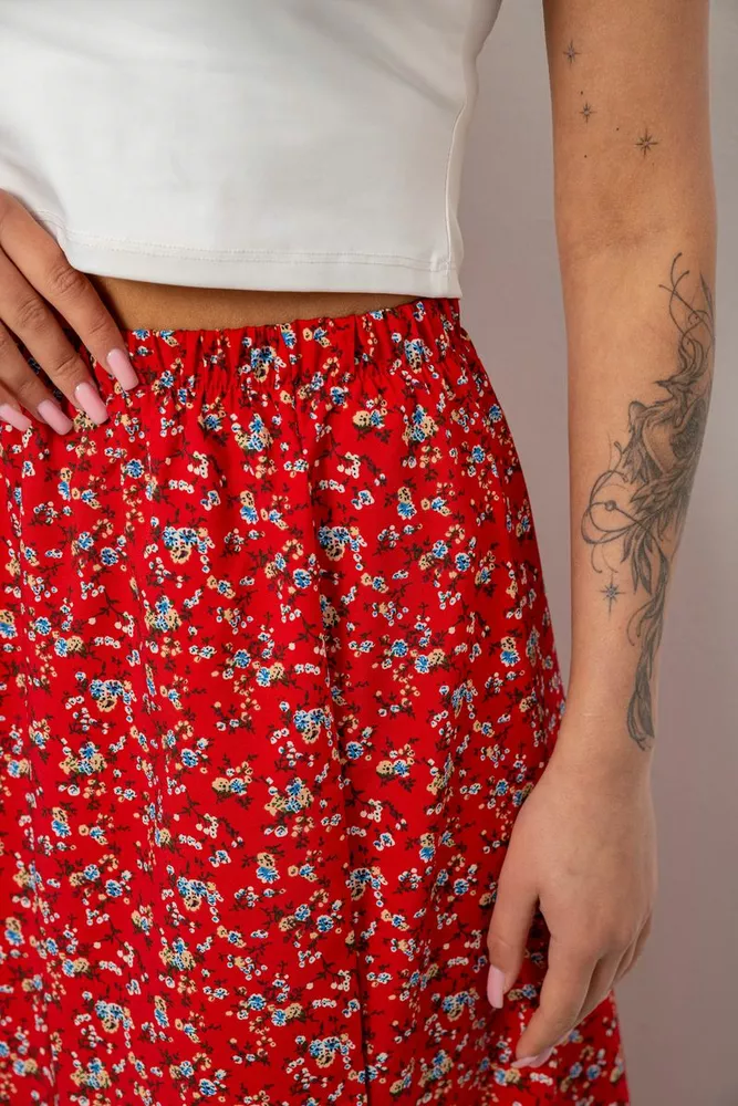 Купить Юбка софт с цветочным принтом, цвет красный, 257R11 - Фото №5