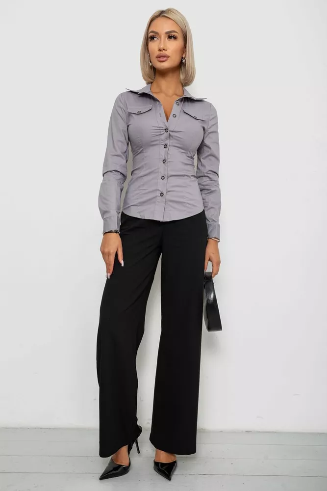 Купити Сорочка жіноча однотонна, колір сірий, 230R068 оптом - Фото №2