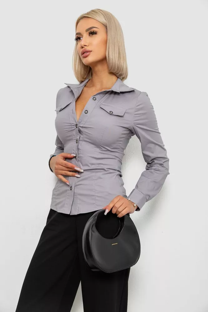 Купити Сорочка жіноча однотонна, колір сірий, 230R068 оптом - Фото №3