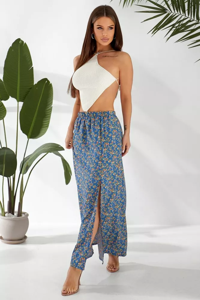 Купити Спідниця софт із квітковим принтом, колір синій, 257R11 - Фото №2