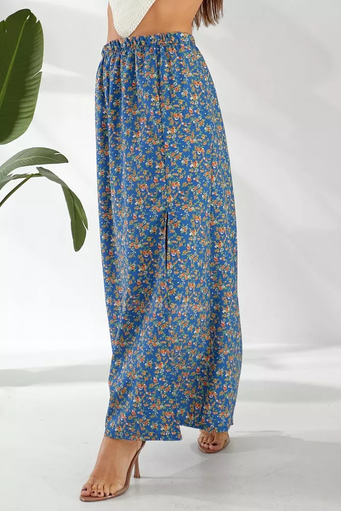 Купити Спідниця софт із квітковим принтом, колір синій, 257R11 - Фото №4