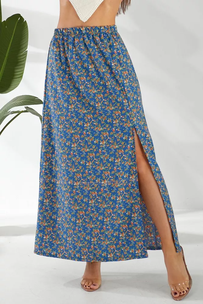 Купити Спідниця софт із квітковим принтом, колір синій, 257R11 - Фото №5