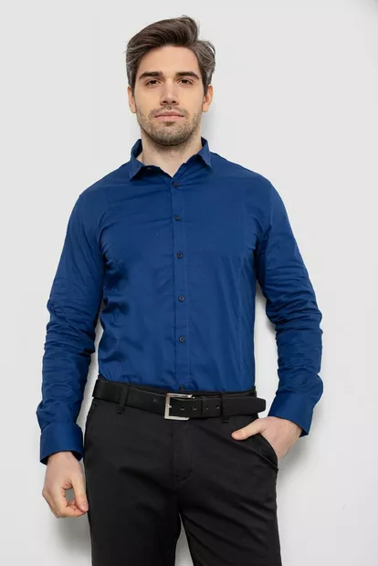 Рубашка мужская однотонная, цвет синий, 186R2013