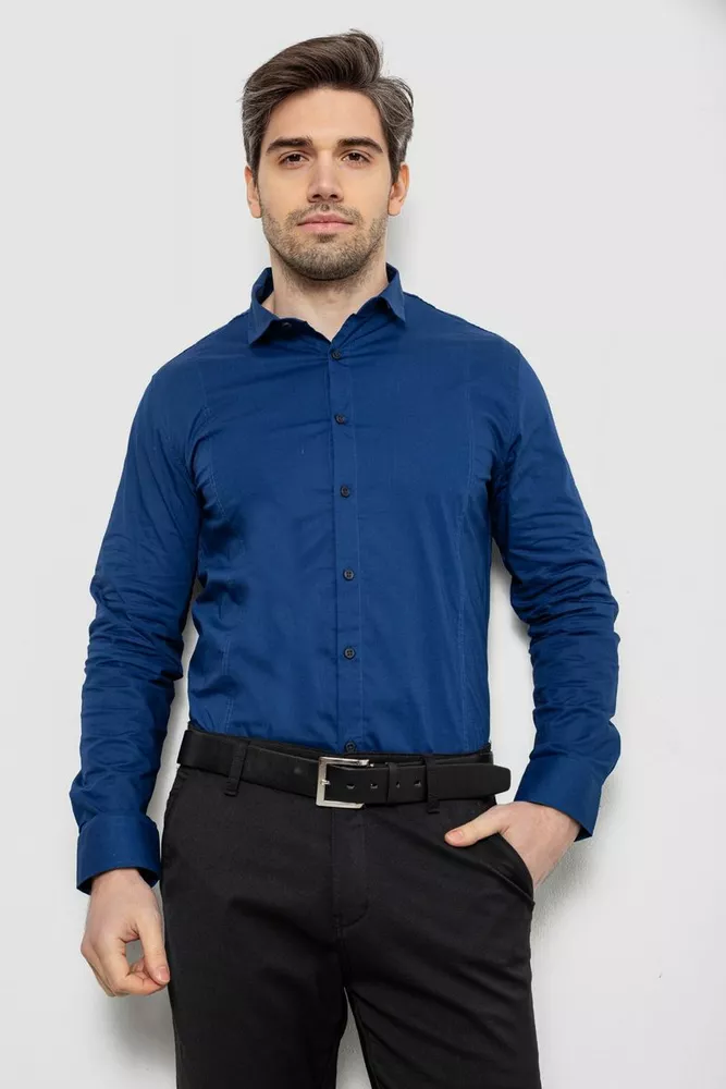 Купить Рубашка мужская однотонная, цвет синий, 186R2013 - Фото №1