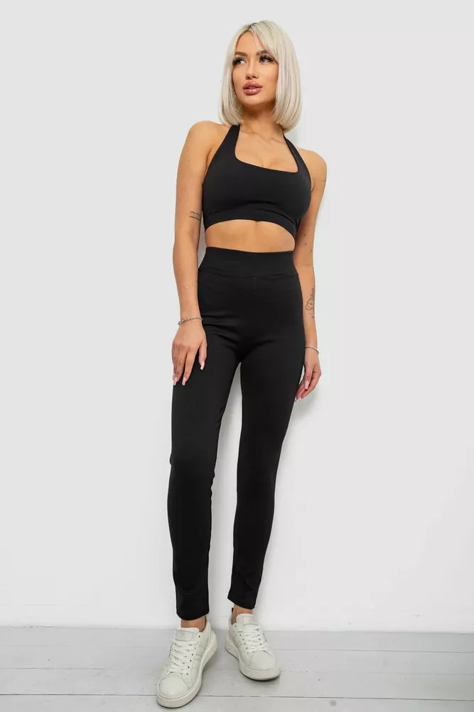 Купити Лосини жіночі однотонні, колір чорний, 214R336 оптом - Фото №2