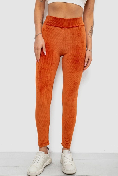 Лосины женские велюровые однотонные в рубчик, цвет терракотовый, 214R333