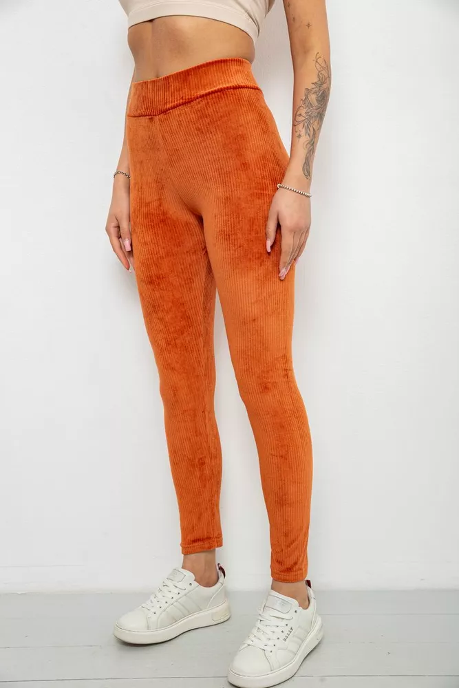 Купити Лосини жіночі велюрові однотонні в рубчик, колір теракотовий, 214R333 - Фото №3