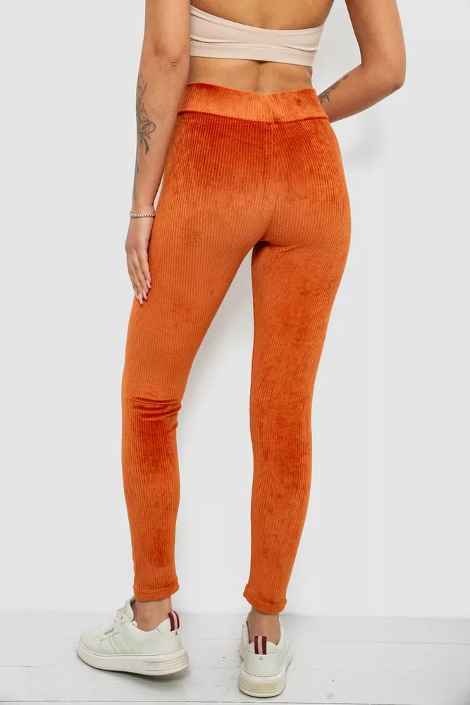 Купити Лосини жіночі велюрові однотонні в рубчик, колір теракотовий, 214R333 - Фото №4