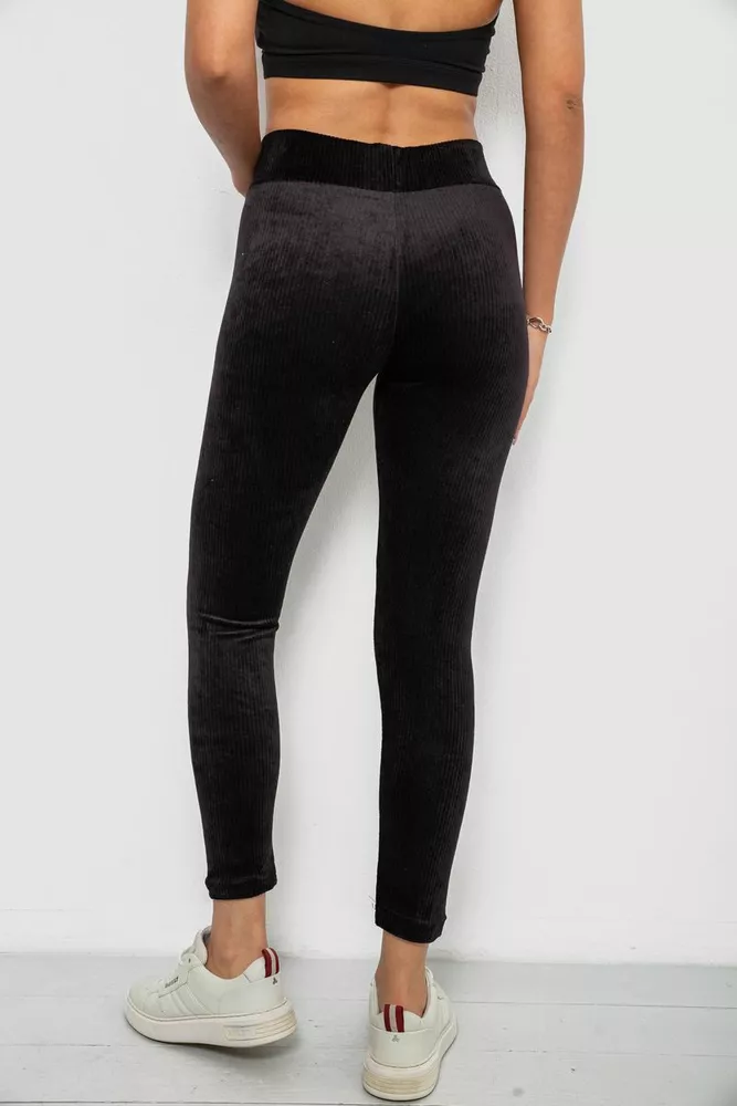Купити Лосини жіночі велюрові однотонні в рубчик, колір чорний, 214R333 - Фото №4