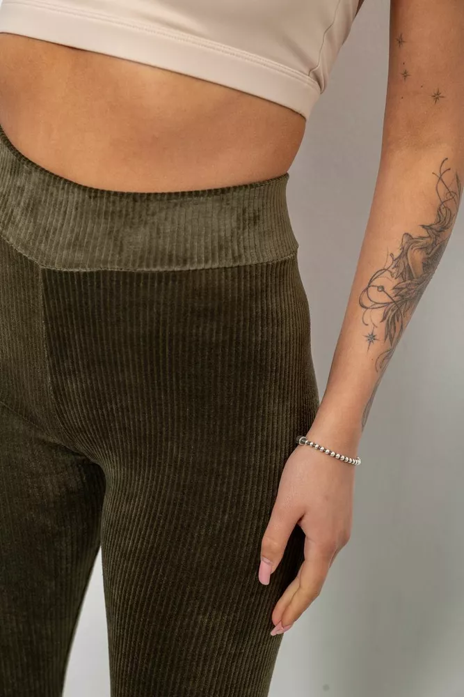 Купити Лосини жіночі велюрові однотонні в рубчик, колір хакі, 214R333 - Фото №5
