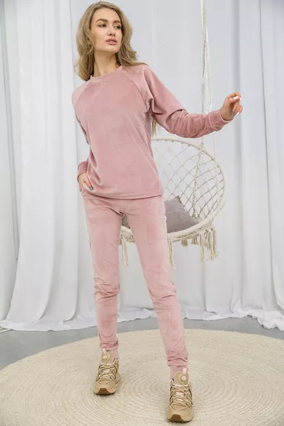 Спорт костюм женский велюровый, цвет пудровый, 102R272