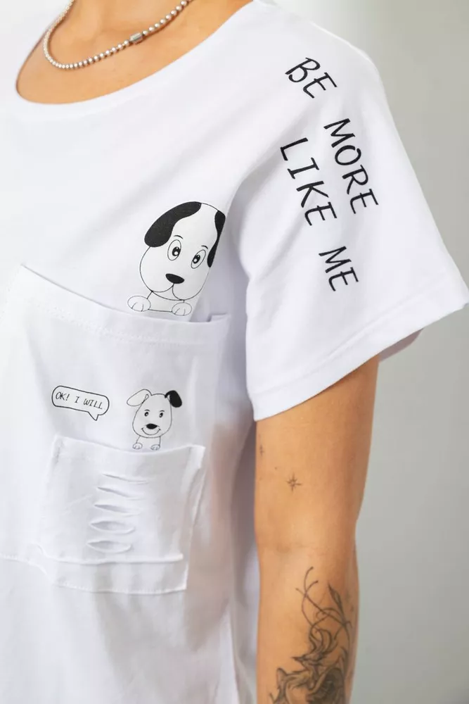 Купить Футболка женская с принтом, цвет белый, 244R2418 - Фото №5