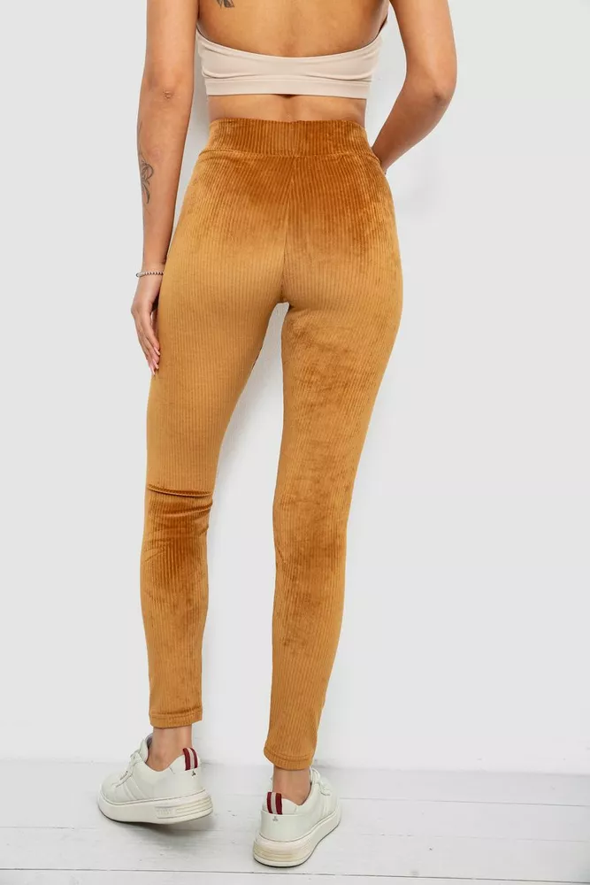 Купити Лосини жіночі велюрові однотонні в рубчик, колір коричневий, 214R333 - Фото №4