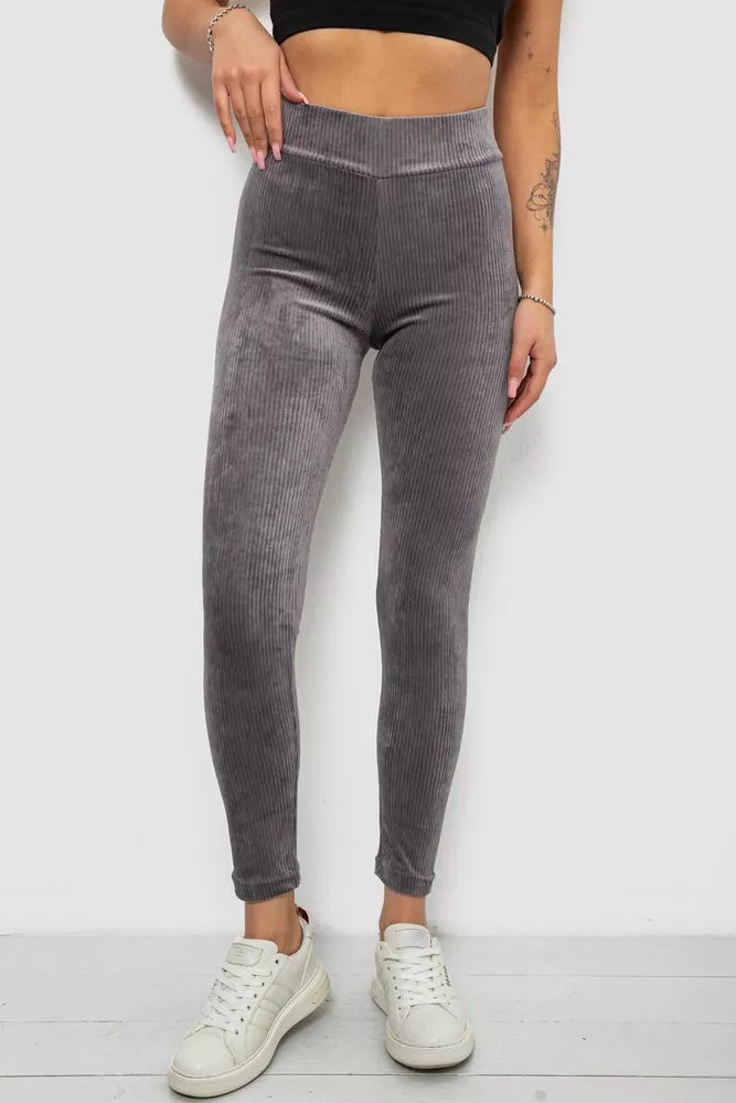 Купити Лосини жіночі велюрові однотонні в рубчик, колір сірий, 214R333 - Фото №1