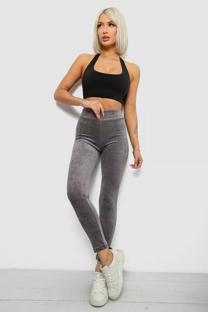 Купити Лосини жіночі велюрові однотонні в рубчик, колір сірий, 214R333 - Фото №2
