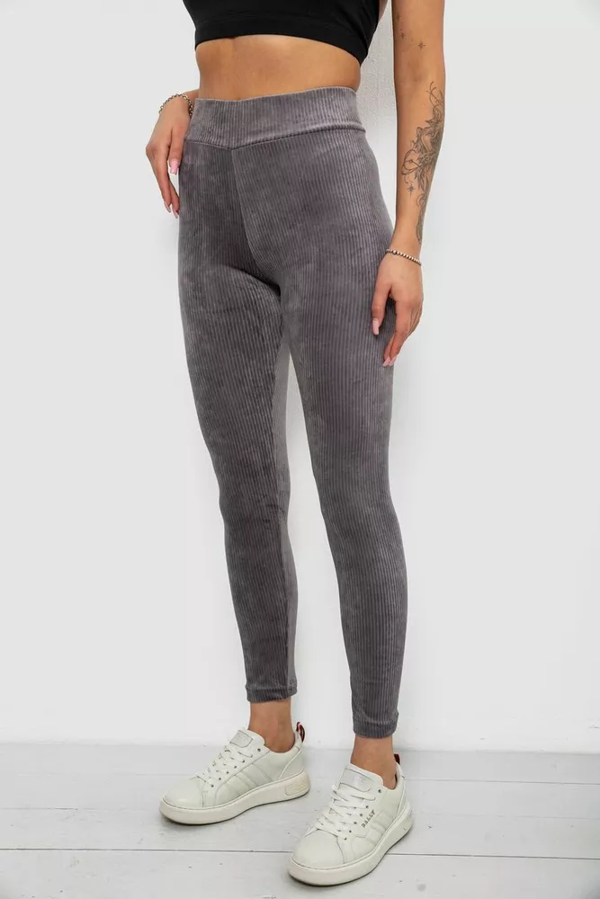 Купити Лосини жіночі велюрові однотонні в рубчик, колір сірий, 214R333 - Фото №3