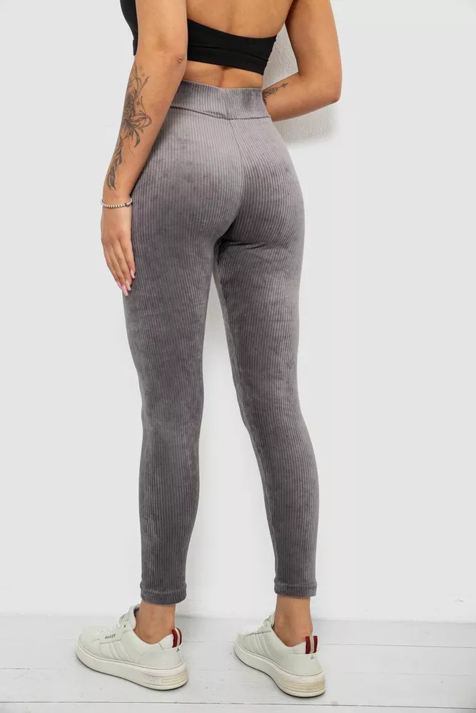 Купити Лосини жіночі велюрові однотонні в рубчик, колір сірий, 214R333 - Фото №4