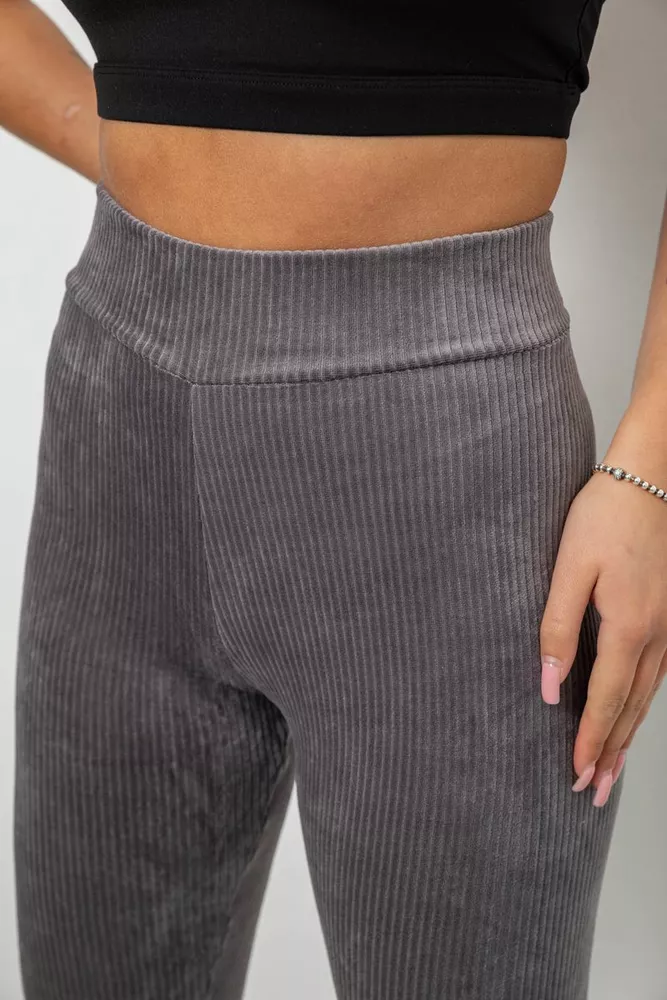 Купити Лосини жіночі велюрові однотонні в рубчик, колір сірий, 214R333 - Фото №5