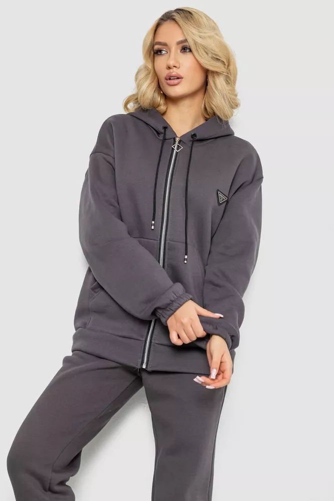 Купить Спортивный костюм женский на флисе на молнии  -уценка, цвет серый, 247R1060-U-80 - Фото №2