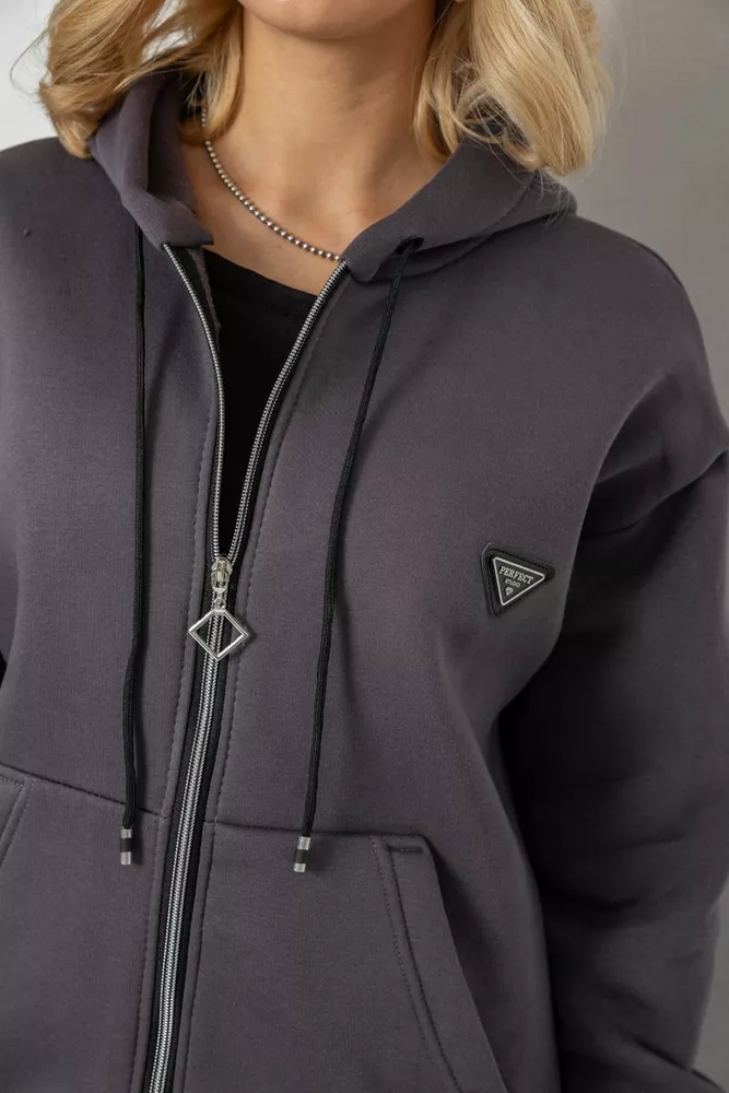 Купить Спортивный костюм женский на флисе на молнии  -уценка, цвет серый, 247R1060-U-80 - Фото №5